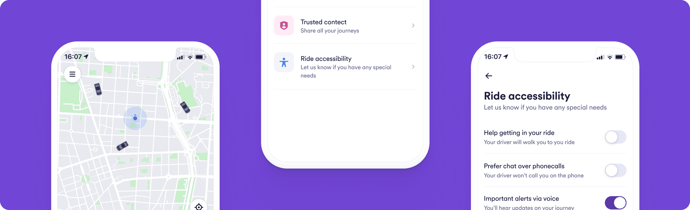 Accessible app features represented on mobile devices