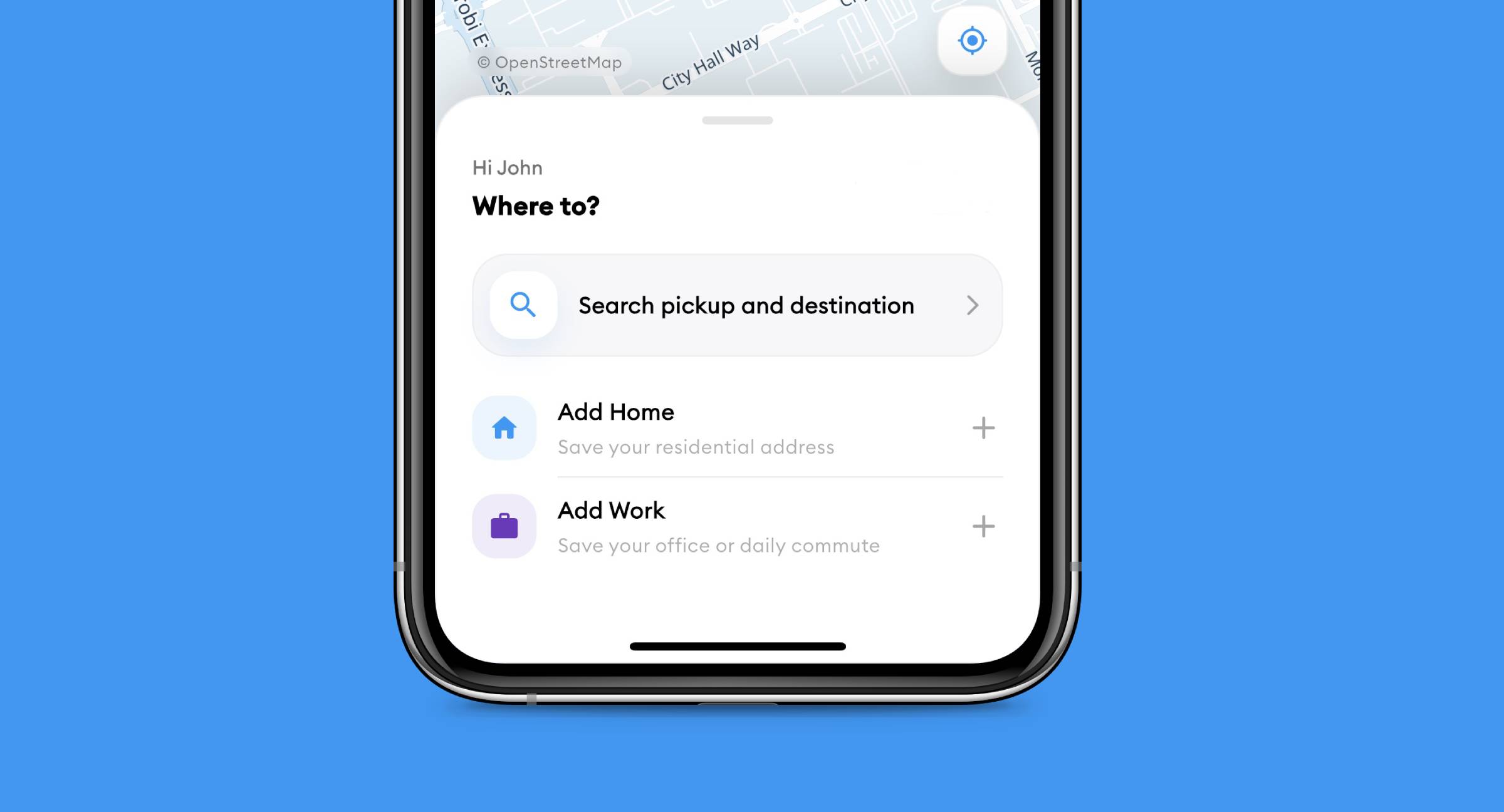 Mobile app screens for ride booking