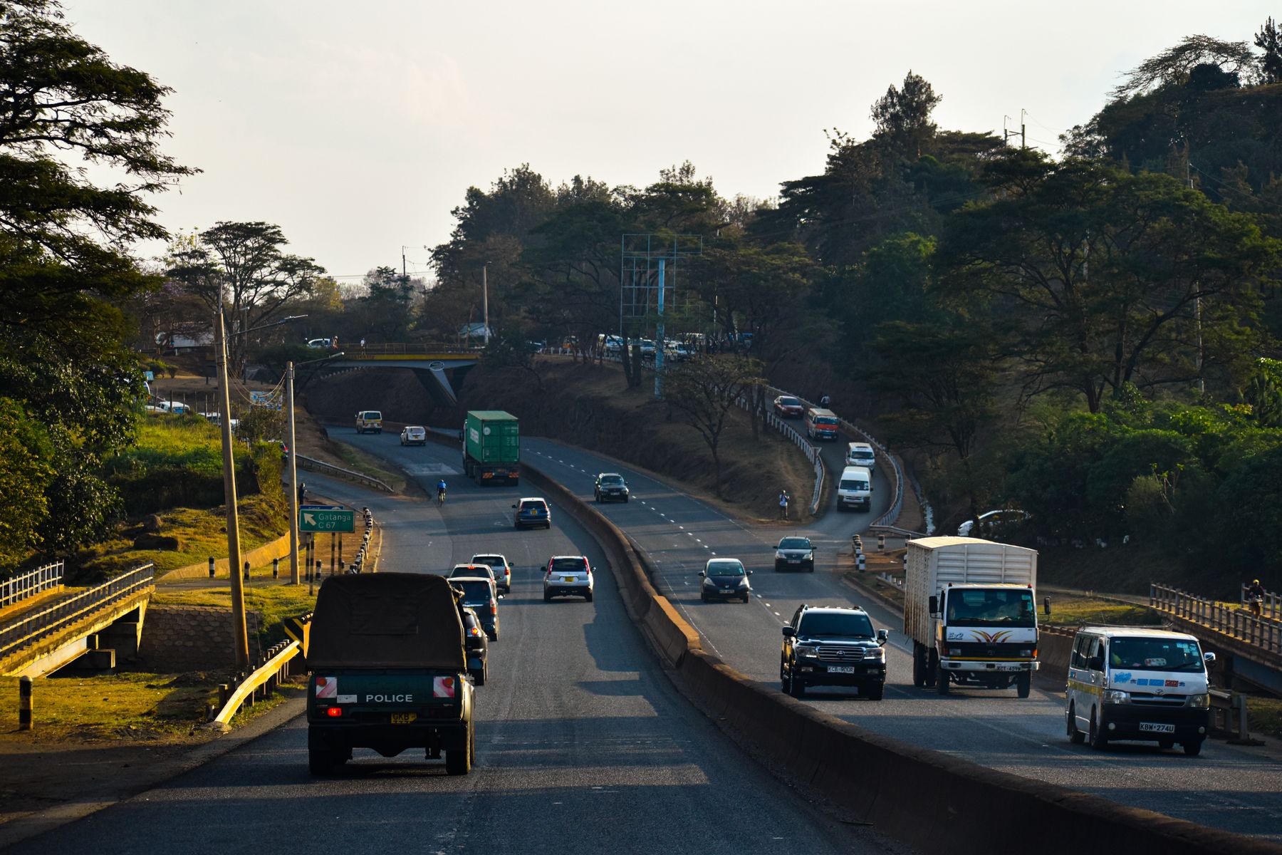 Vehicles travelling along a divided Kenyan highway